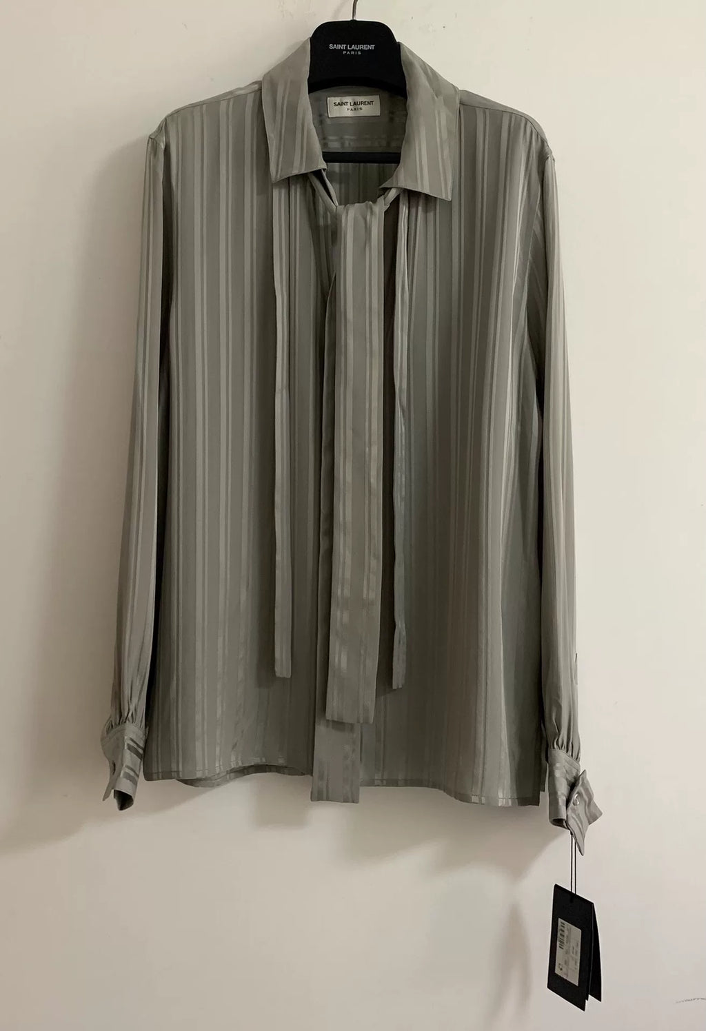 Saint Laurent 22FW Runway Silk Silver Striped Shirt