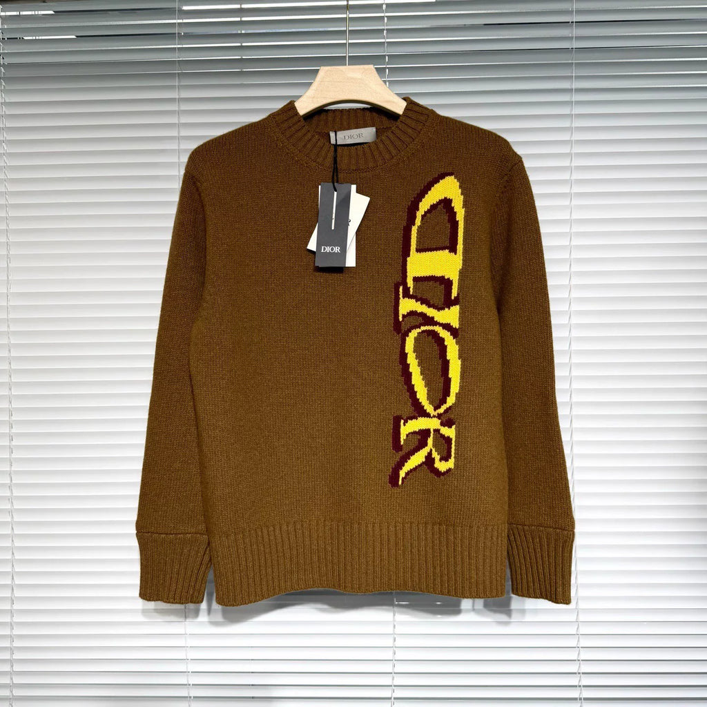 Dior And Lewis Hamilton Logo Wool Brown Knit Sweater