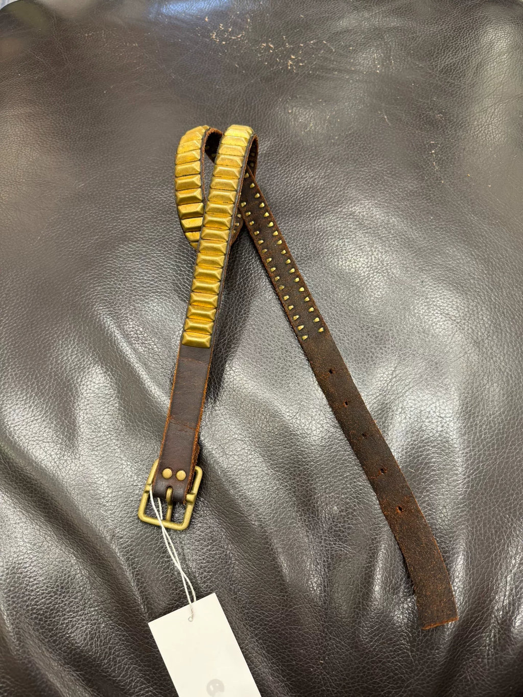 Undercover Brass Rivet Belt 00s Early High Bridge Shield Waistband Leather Punk Belt