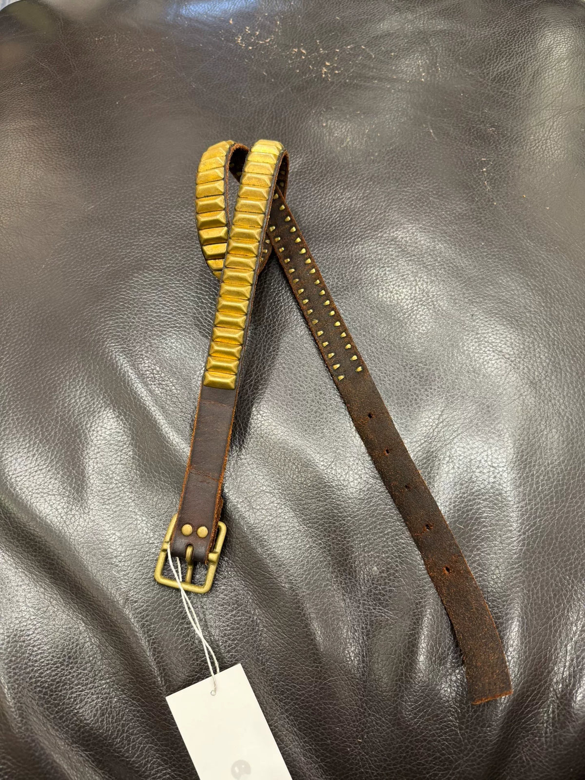 Undercover Brass Rivet Belt 00s Early High Bridge Shield Waistband Leather Punk Belt