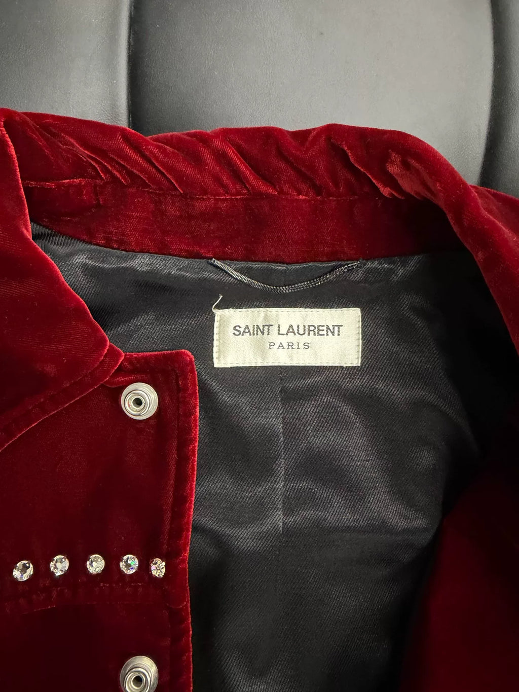Saint Laurent AW16 Rhinestone Note Velvet Top