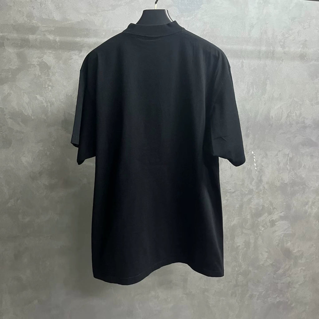 Balenciaga Black Logo Embroidered Crew Neck T-Shirt