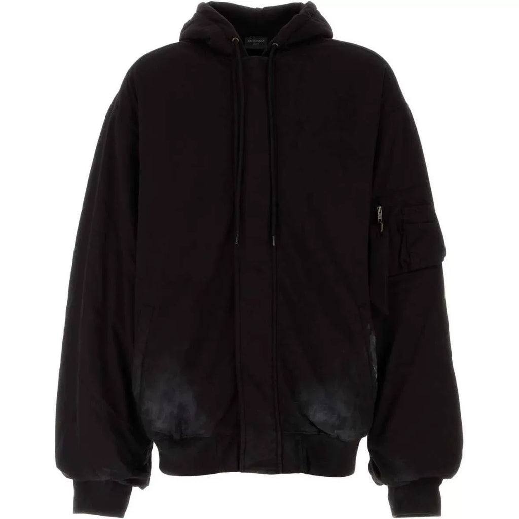 Balenciaga Navy Blue Double B Spray Paint Print Combed Cotton Jacket