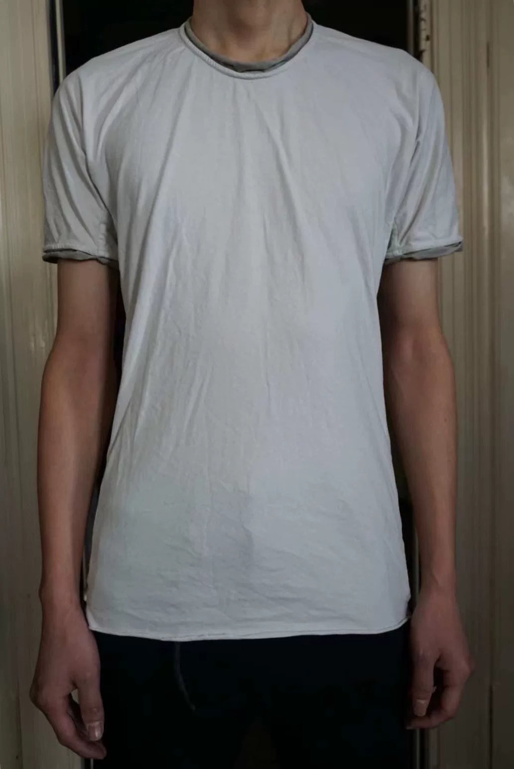 layer-0 18FW white 1/2 double-sided short sleeve Top