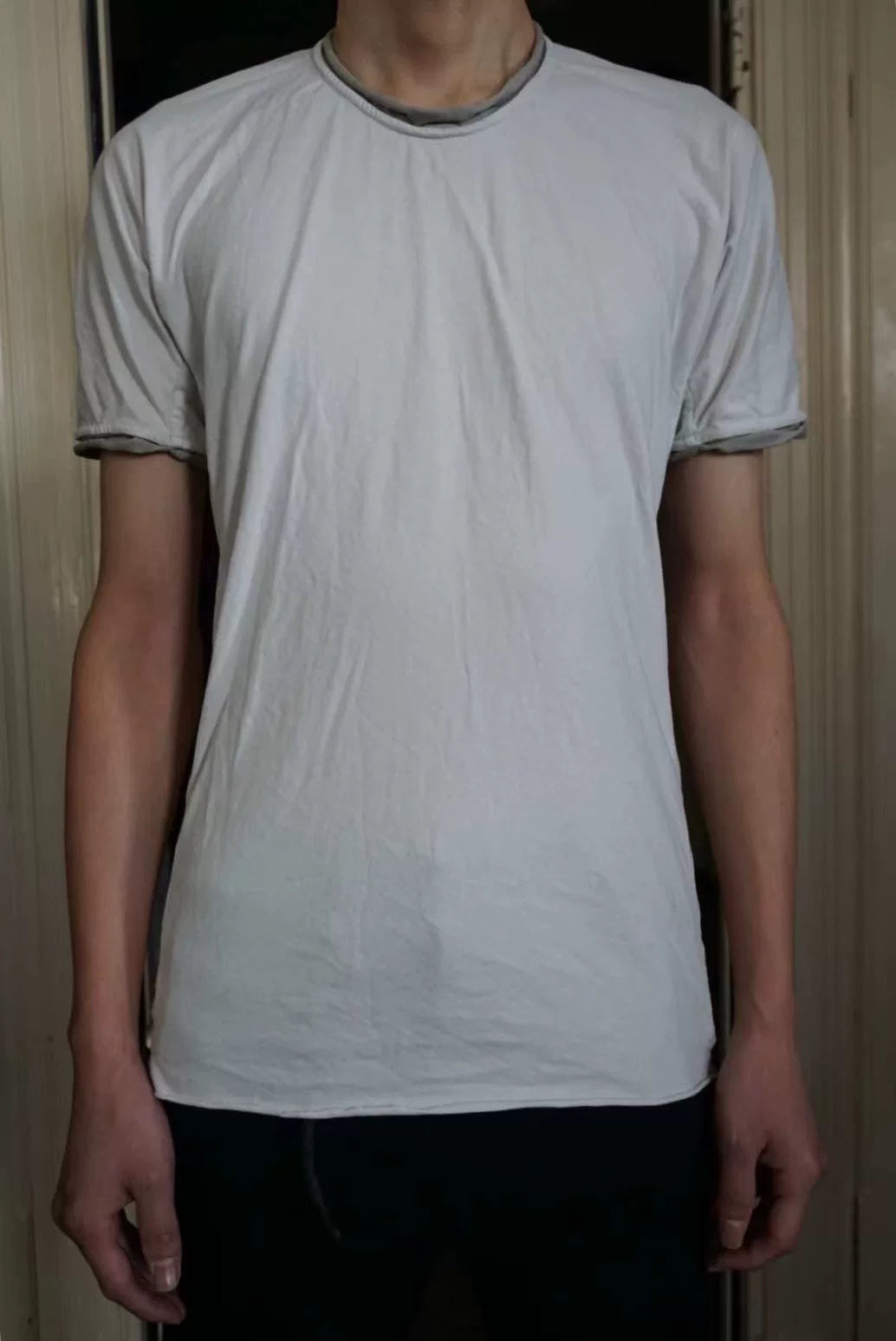 layer-0 18FW white 1/2 double-sided short sleeve Top