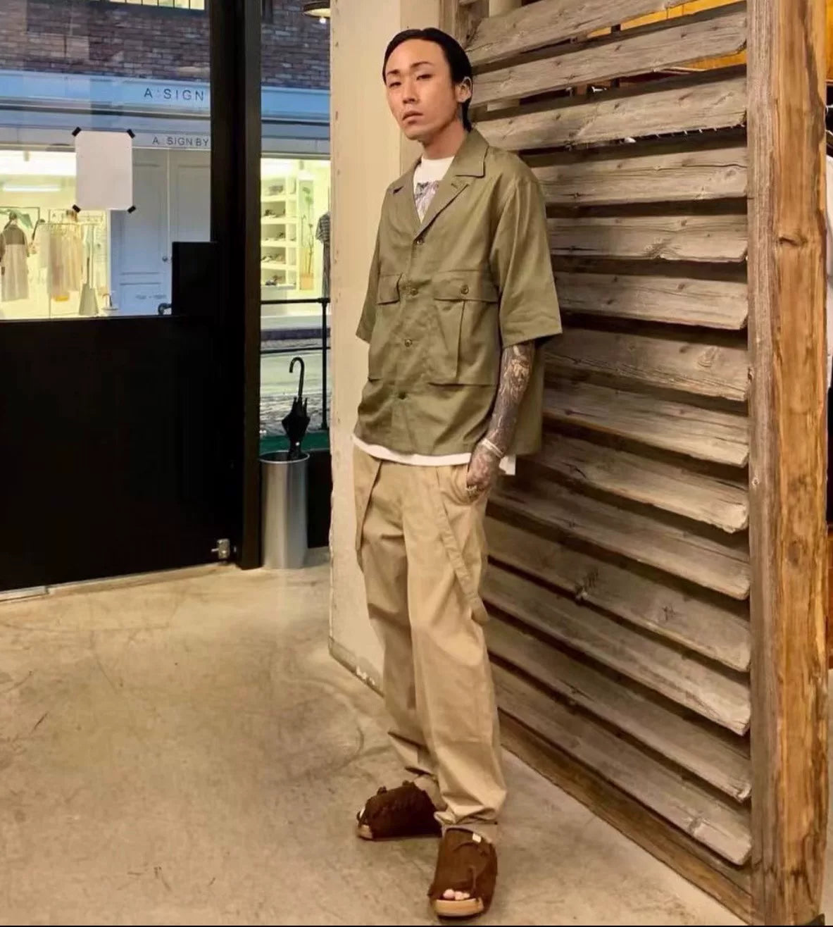Visvim 19SS Cornet S/S Short Sleeve Olive Shirt