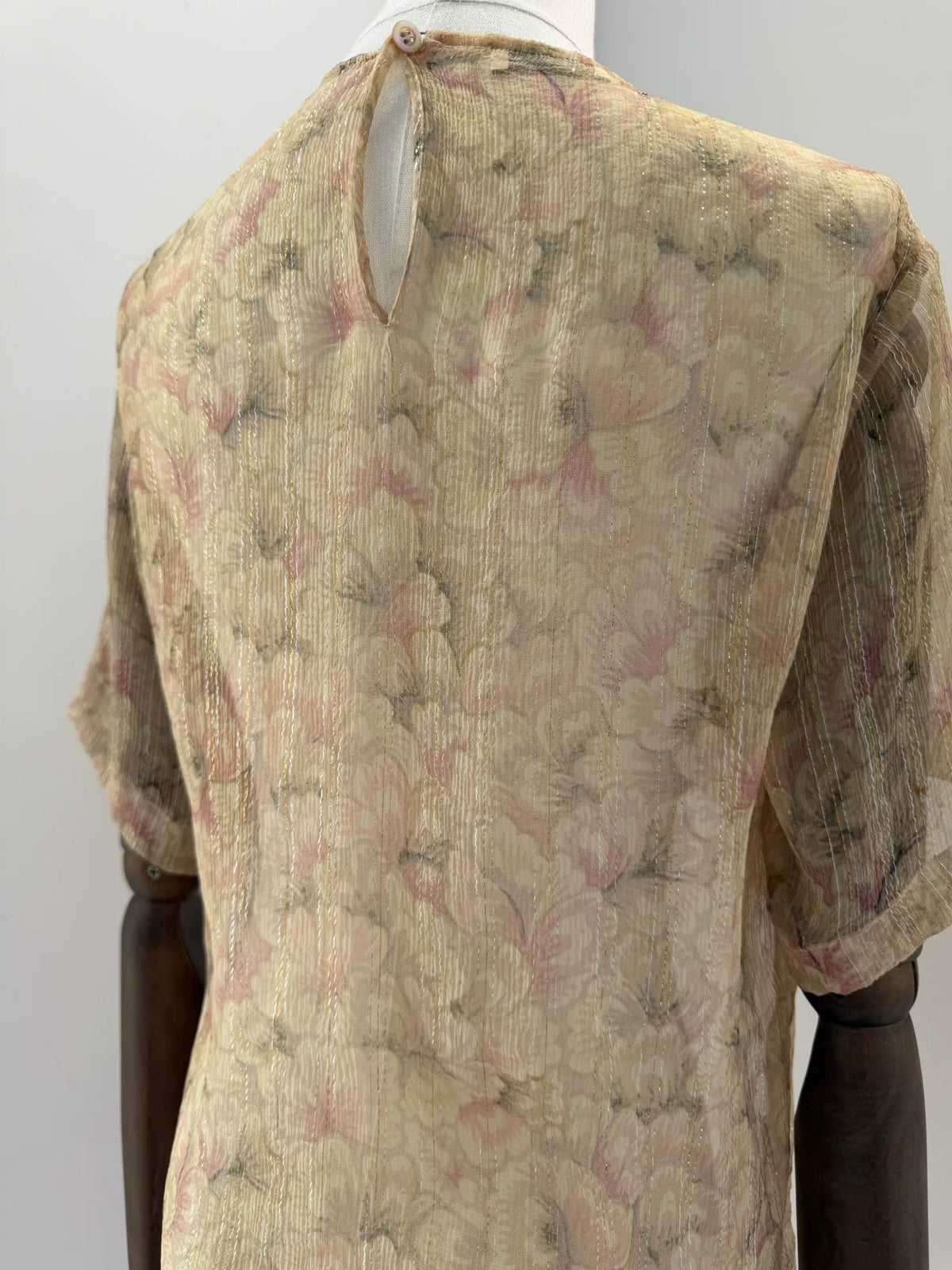 Dries van Noten Silver Watercolor Floral Distressed Silk Top