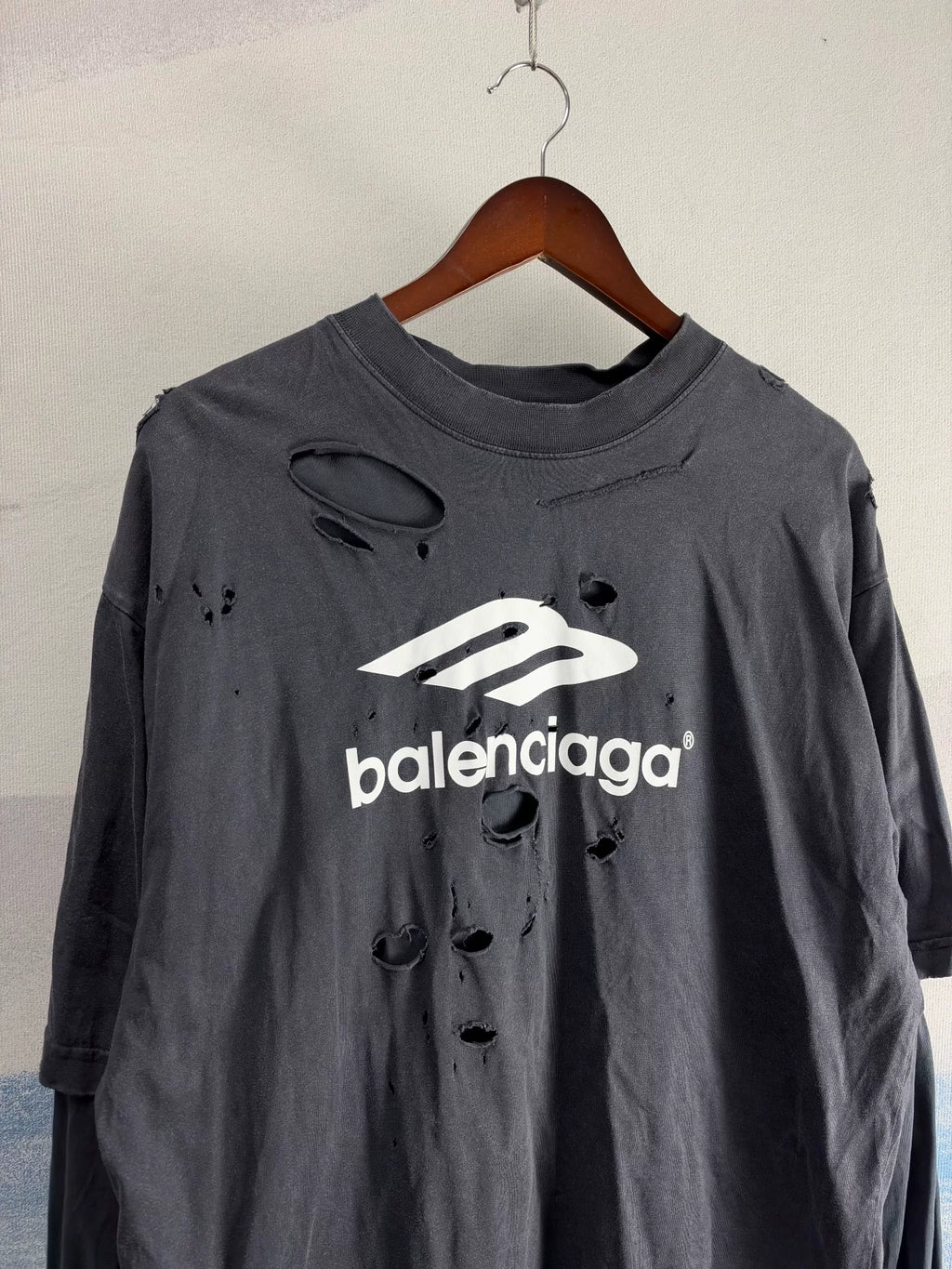 Balenciaga SS25 Black Distressed 3B Letter Faux Two-Piece Sweater