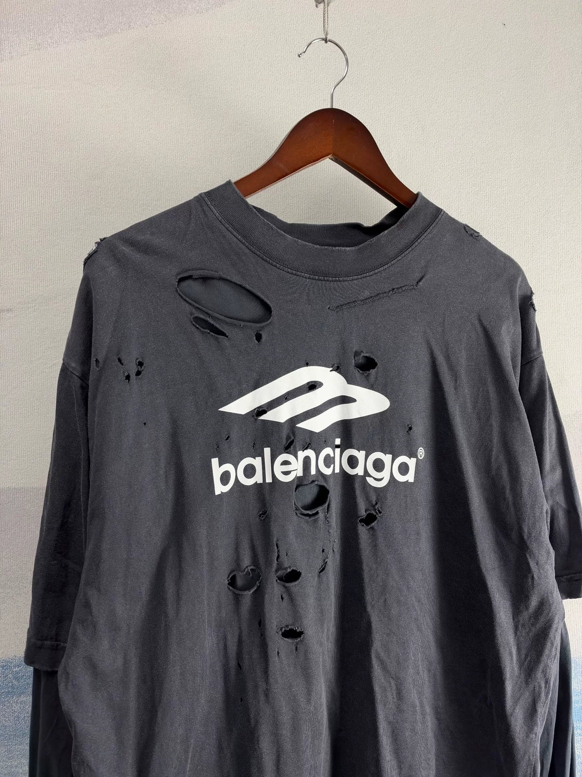 Balenciaga SS25 Black Distressed 3B Letter Faux Two-Piece Sweater
