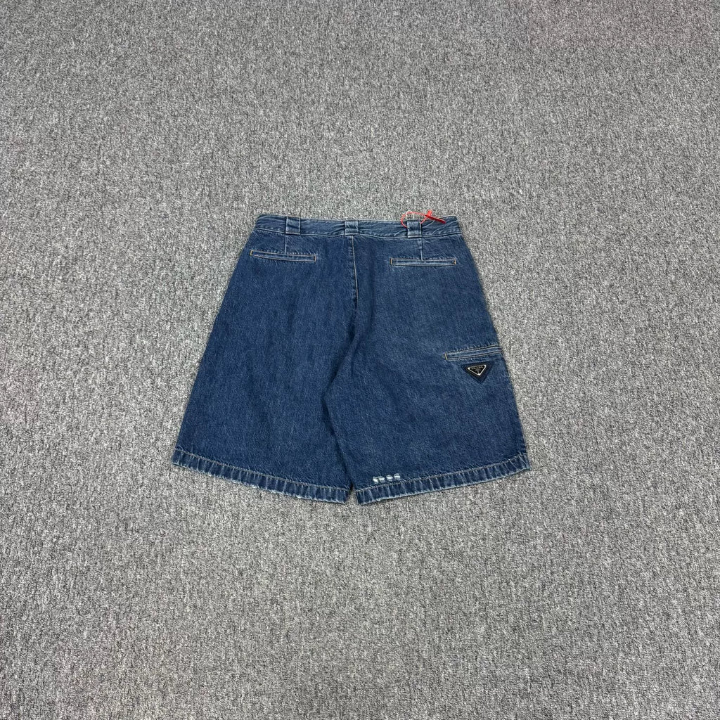 Prada Triangle Logo Denim Shorts
