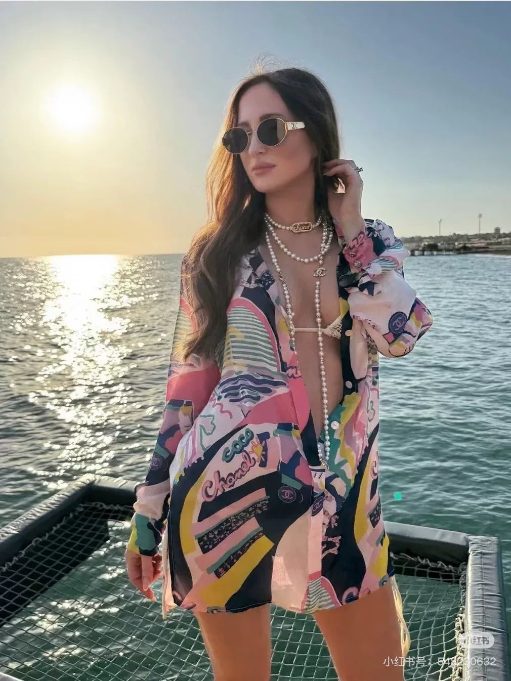 Chanel Multicolor Print Silk Shirt