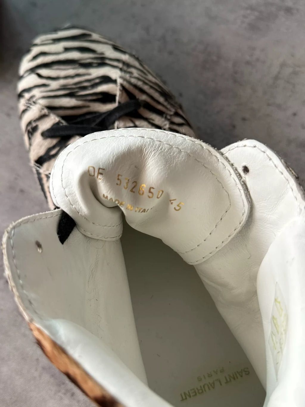 Saint Laurent Paris Black White Zebra Leopard Hair Suede High-Top Sneakers