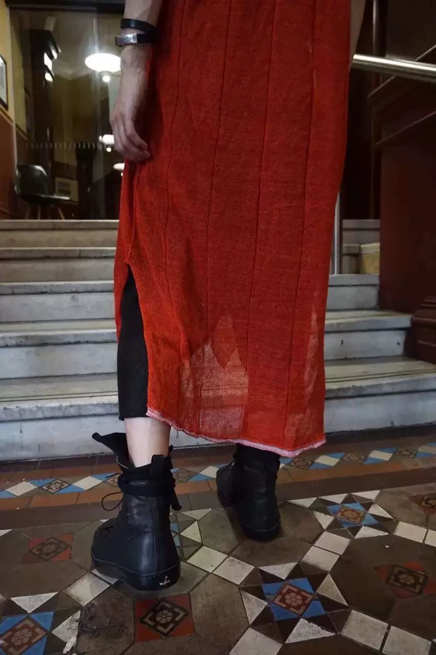 M.A+ SS15 Red Knitted Hooded Linen Gilet