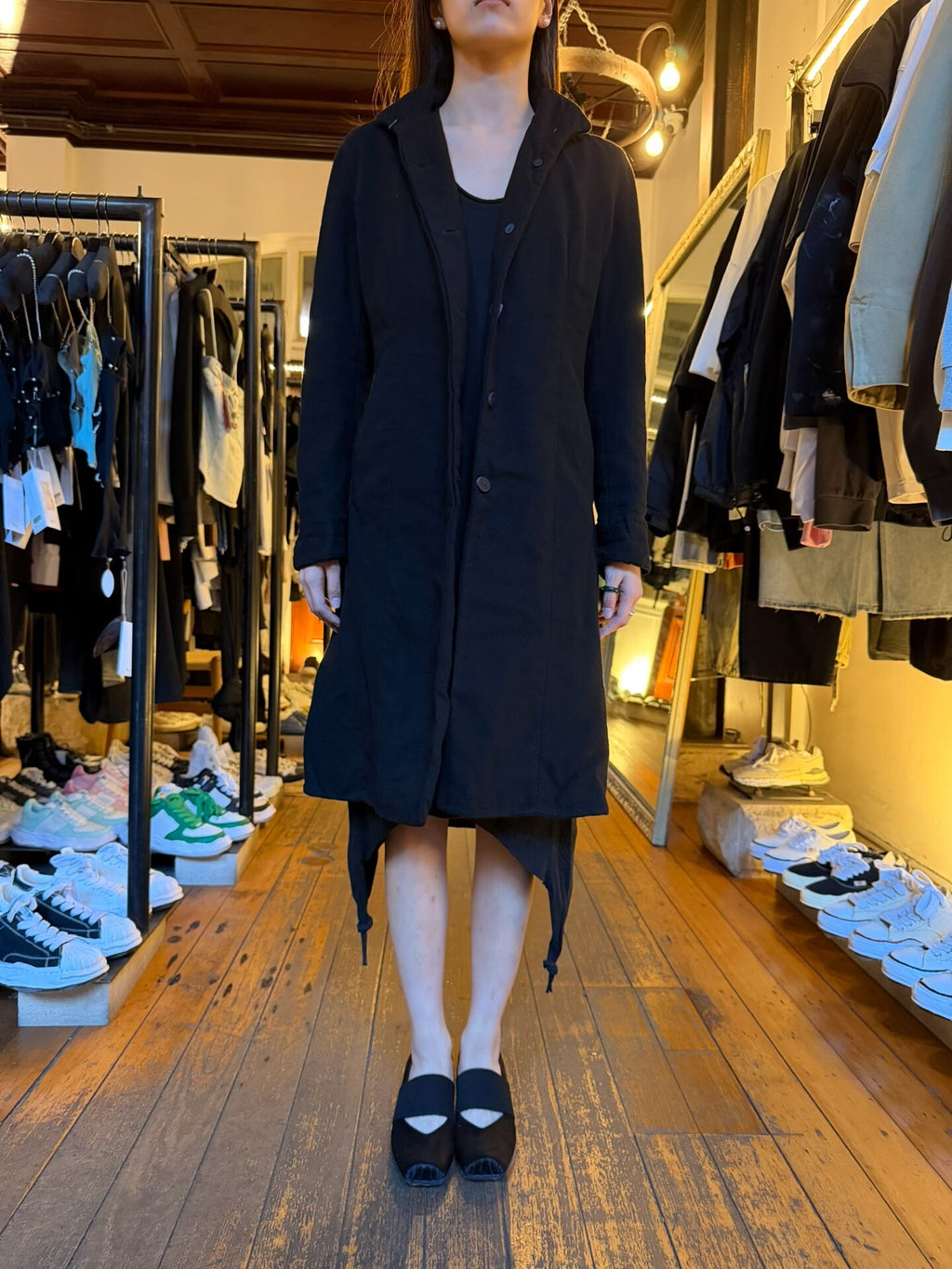 Layer-0 FW17 Black H-Shape Triple-Layer Wool Trench Coat