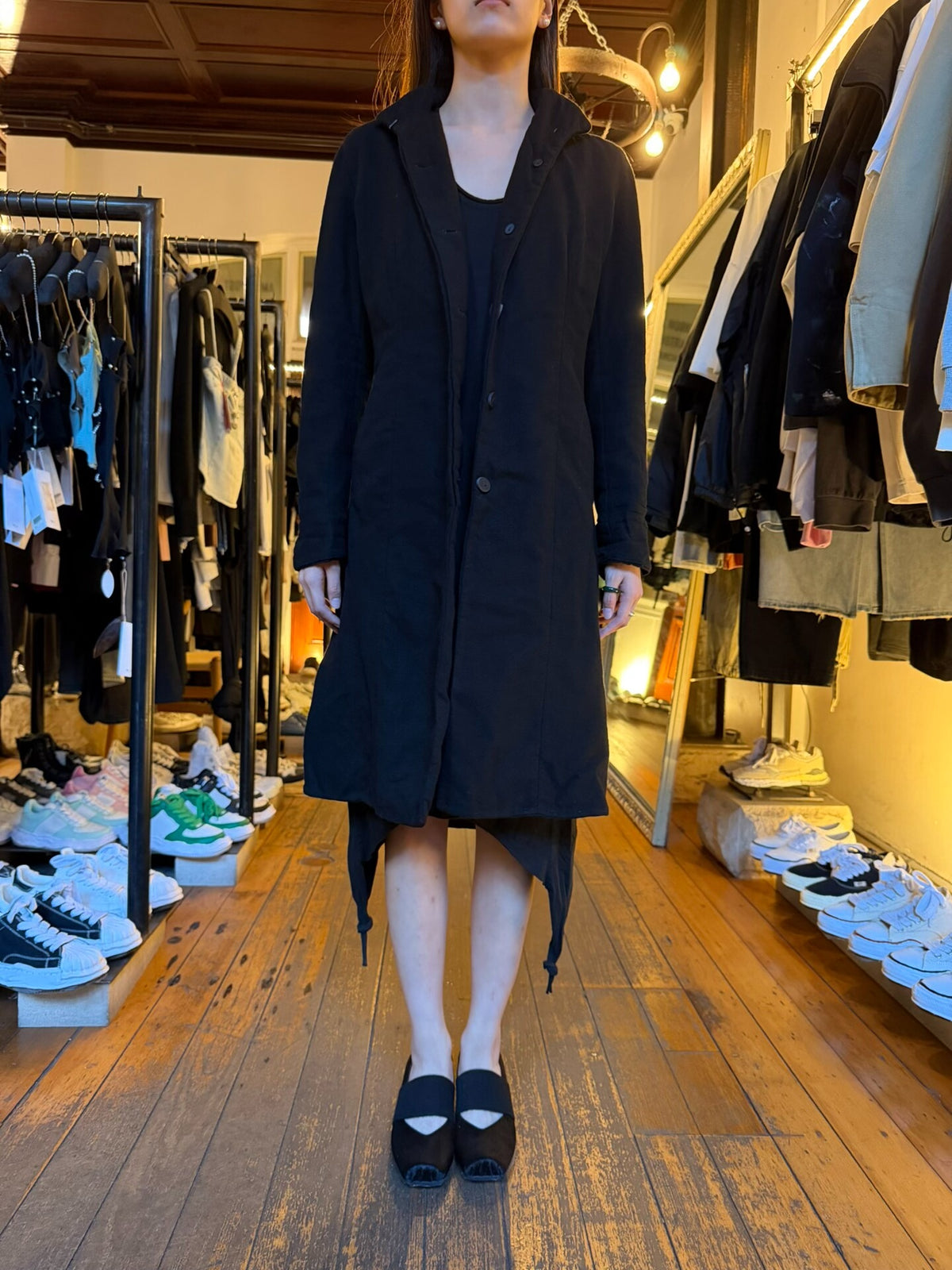 Layer-0 FW17 Black H-Shape Triple-Layer Wool Trench Coat
