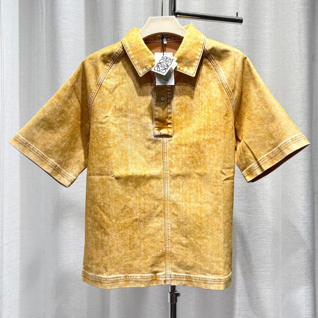 Loewe Short Sleeve Polo Shirt Lapel Shirt Leather Patch Shirt