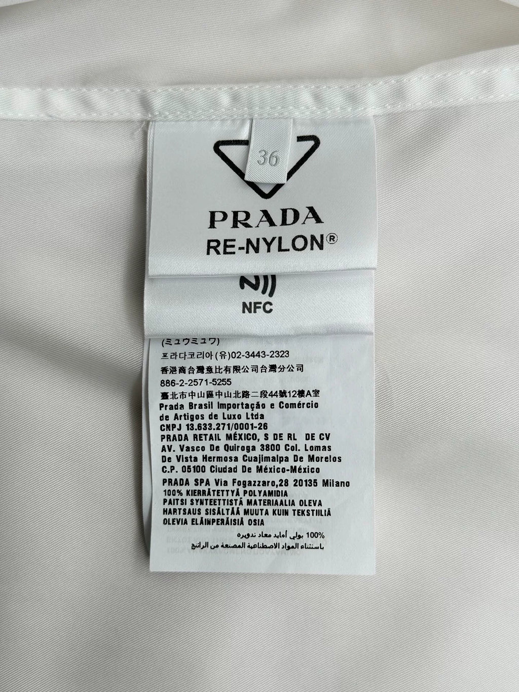 Prada SS21 White Inverted Triangle Logo Nylon Short-Sleeve Shirt