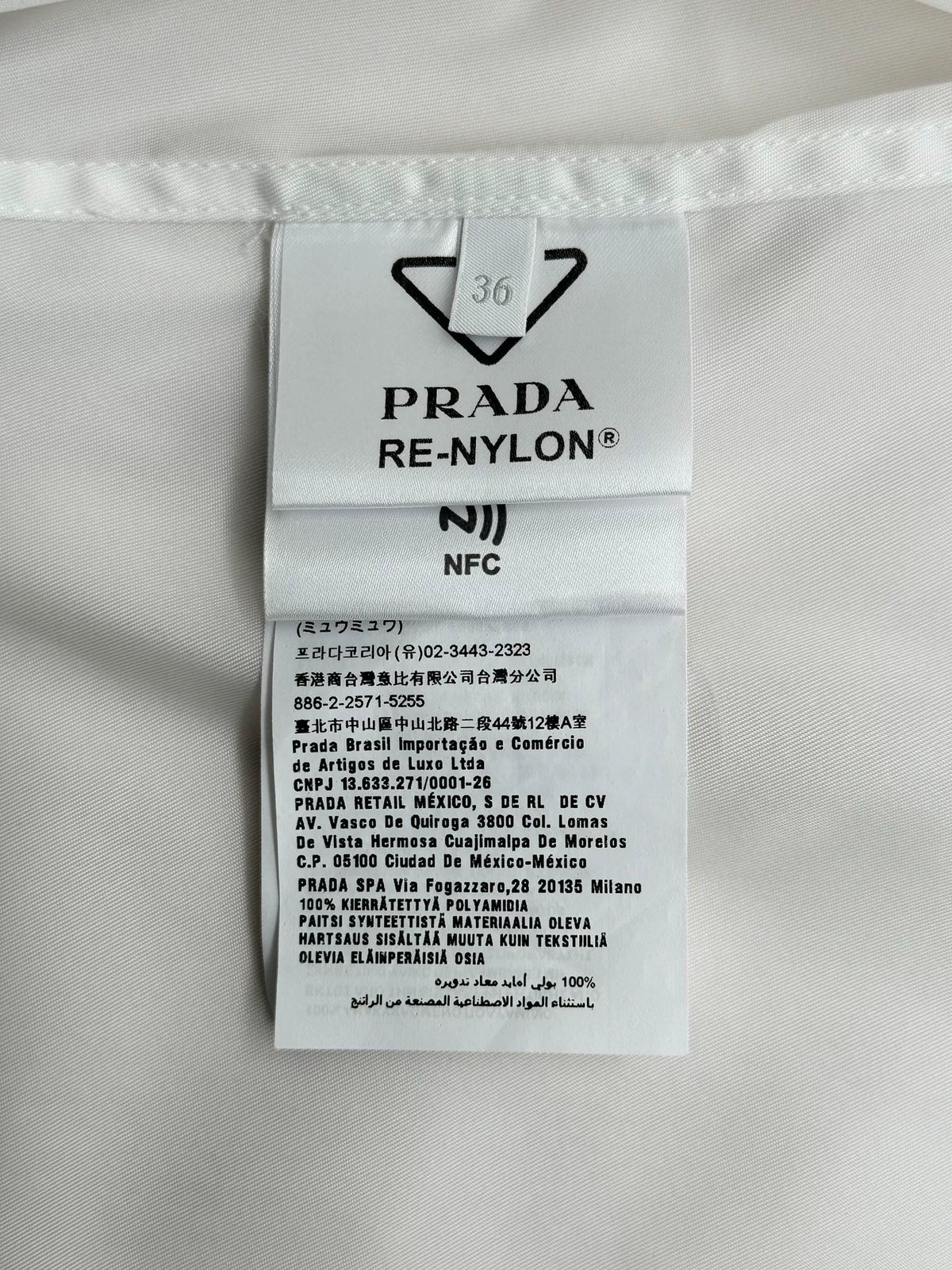 Prada SS21 White Inverted Triangle Logo Nylon Short-Sleeve Shirt