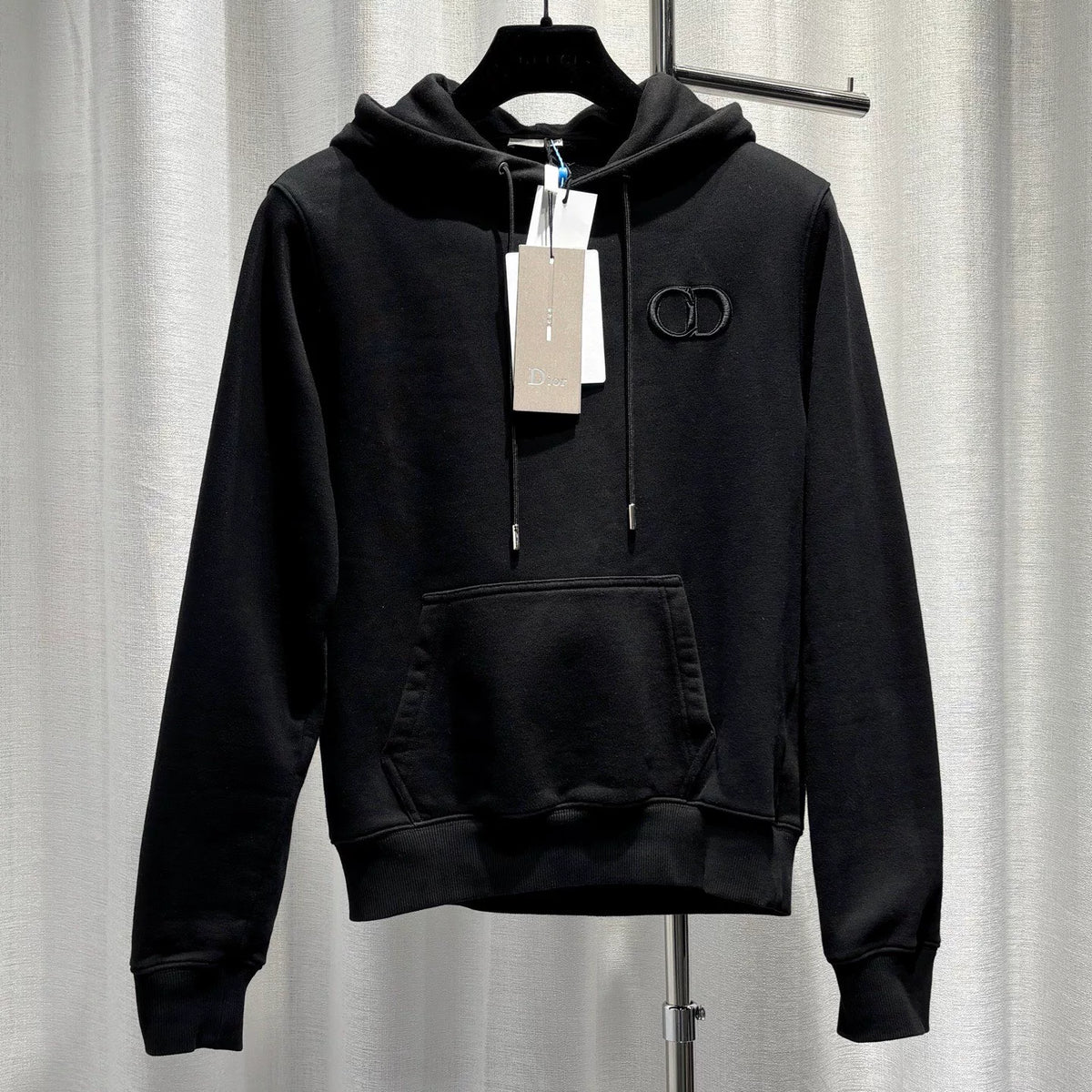 Dior Black CD Letter Embroidered Logo Combed Cotton Hooded Sweater