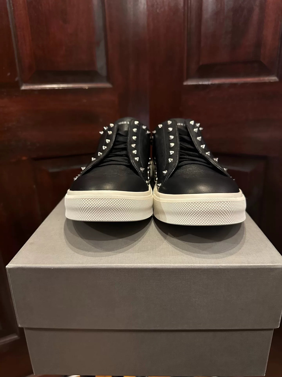 Alexander McQueen Black Studded Hidden Lace Low-Top Calfskin Sneakers