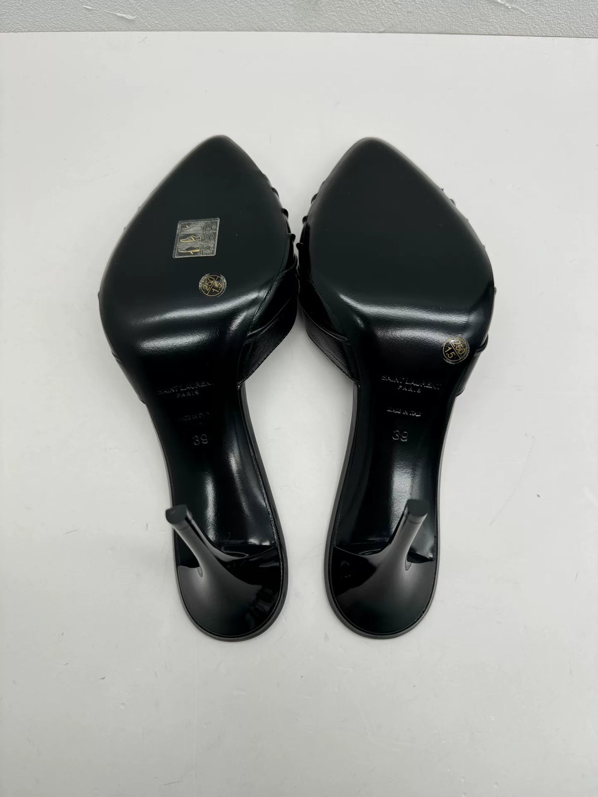 Saint Laurent 2026 Black Gold Logo Pointed-Toe Heels