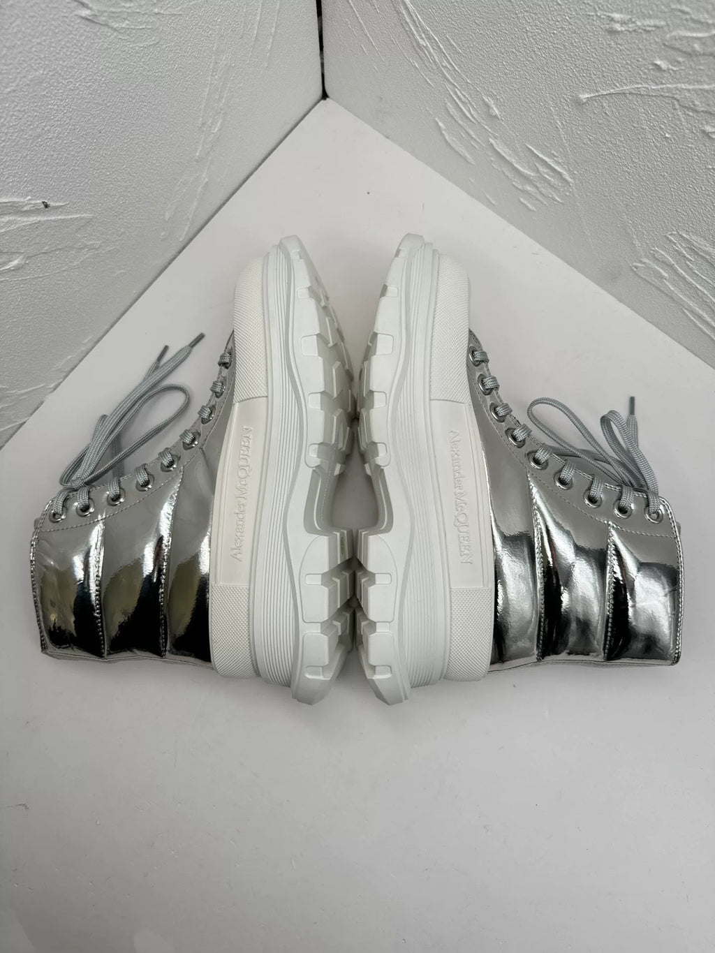 Alexander McQueen Silver Tread Slick Metallic Boots