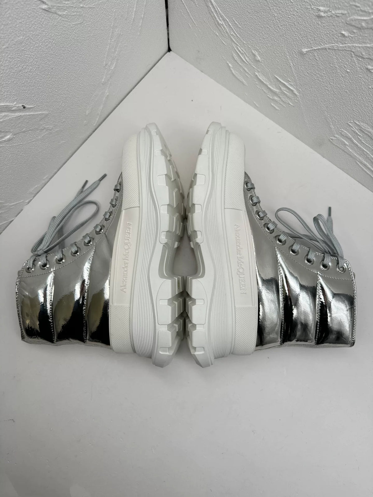 Alexander McQueen Silver Tread Slick Metallic Boots