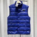 Prada Down Jacket Sleeveless Metallic Triangle Logo Stand Collar Navy Vest