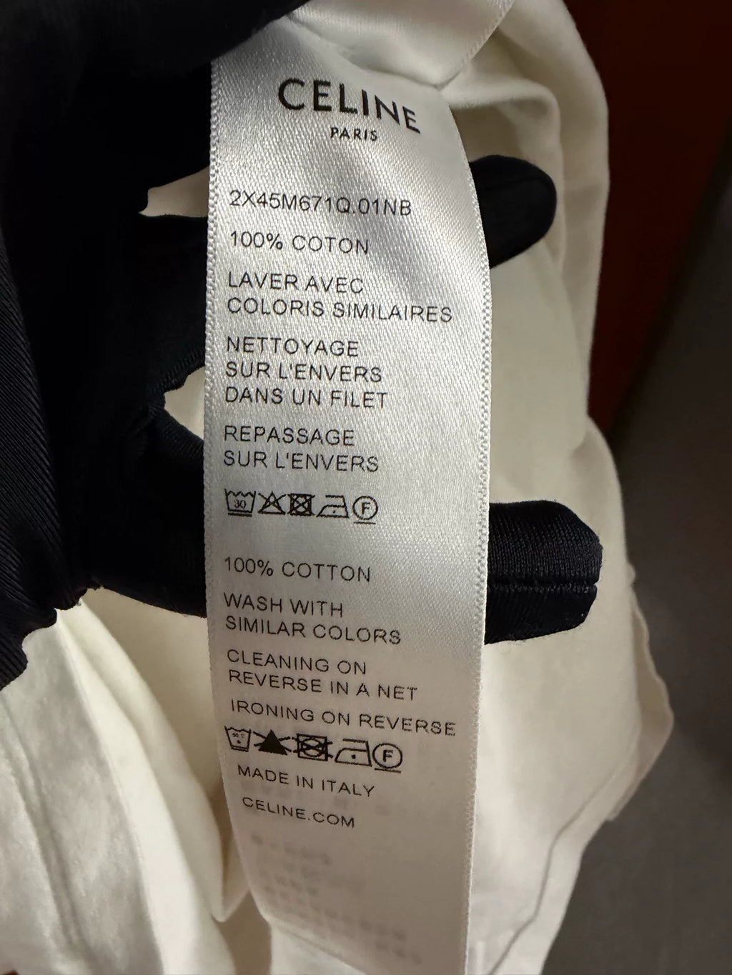 Celine White Flocked Letter Logo Short Sleeve T-Shirt