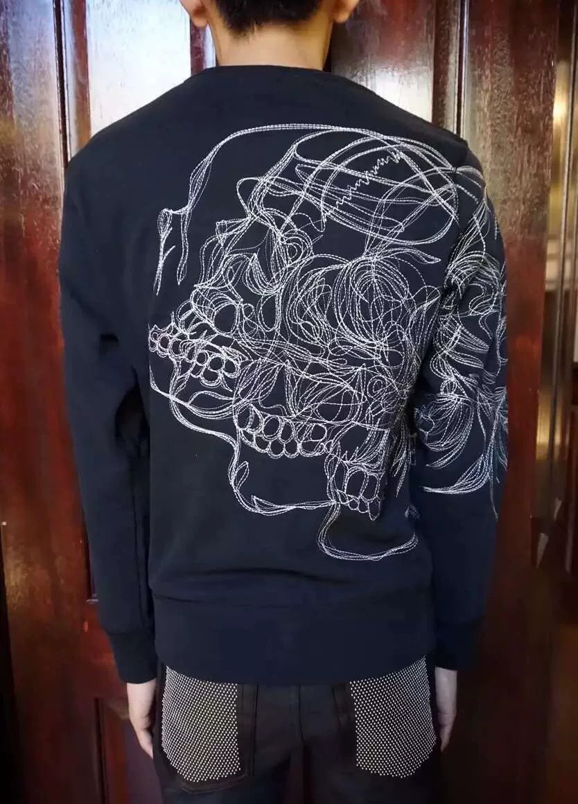 Alexander McQueen SS16 Black 3D Skull Embroidered Cotton Sweater