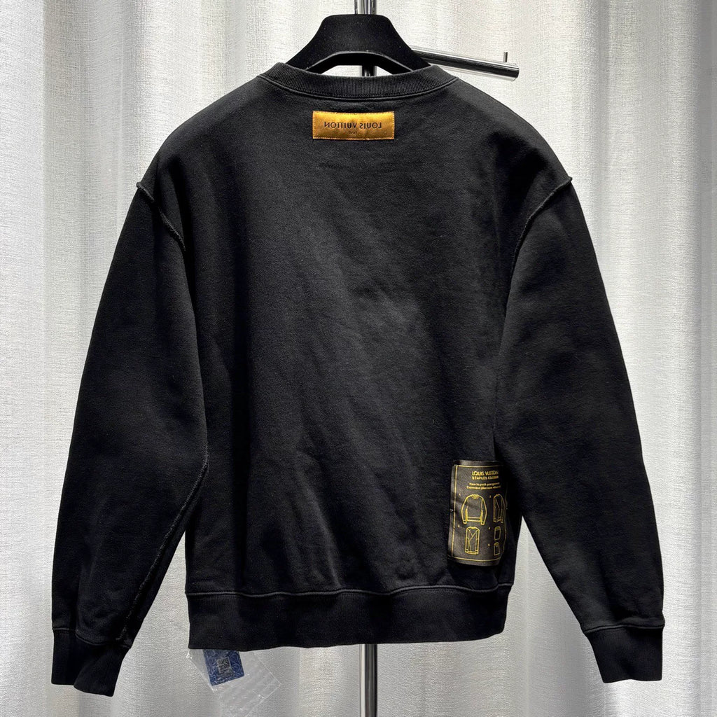 Louis Vuitton Black Instruction Manual Logo Ribbed Collar Combed Cotton Sweater