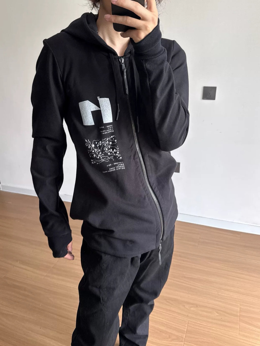 Boris Bidjan Saberi Z2F Dark Vanguard Print Hooded Zip-Up Sweatshirt Jacket