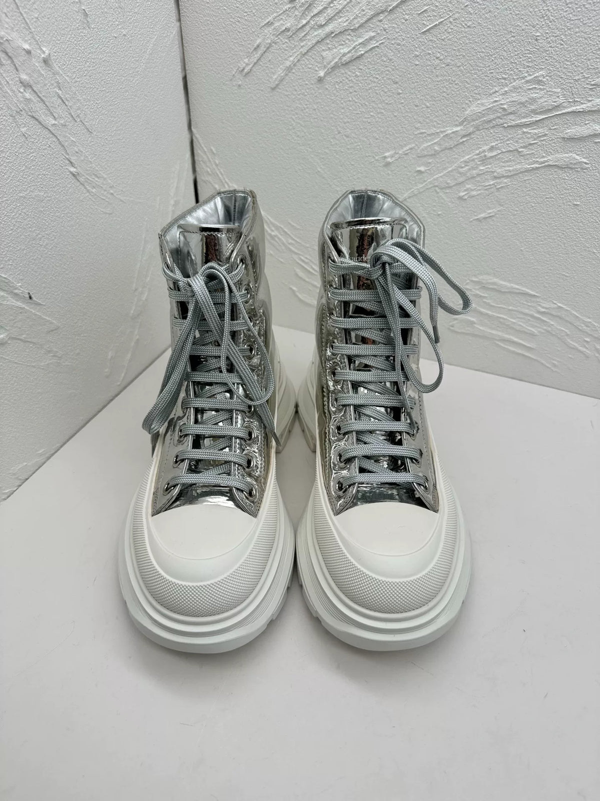 Alexander McQueen Silver Tread Slick Metallic Boots