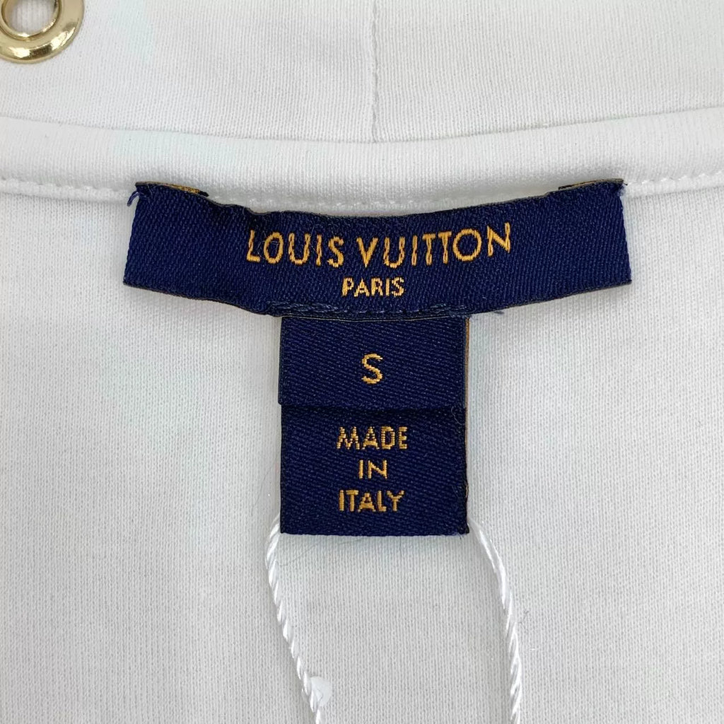 Louis Vuitton White Cut-Out Monogram Collar Cotton Crew Neck Short Sleeve Top