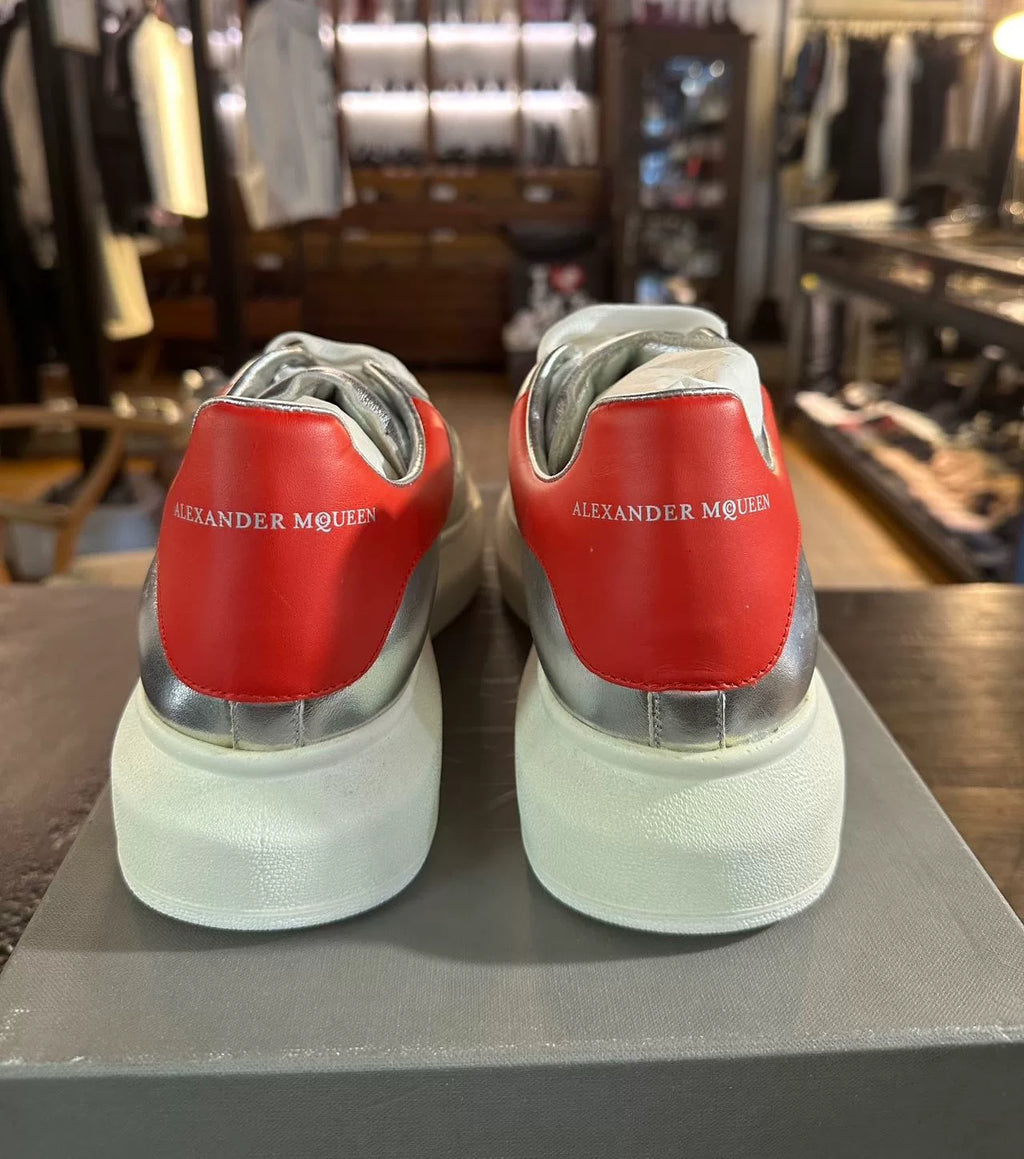 Alexander McQueen FW16 Silver Red Heel Low-Top Sneakers