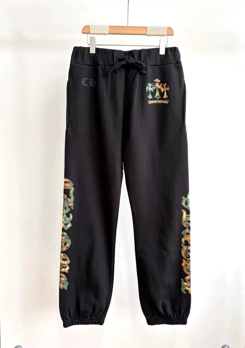 Chrome Hearts Black Camouflage Sanskrit Cross Cuffed Cotton Pants
