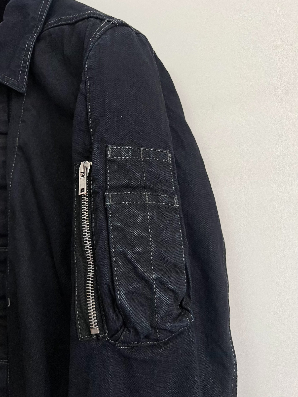 Rick Owens Vintage Metallic Zip Pocket Denim Drkshdw Worker Distressed Cotton Jacket