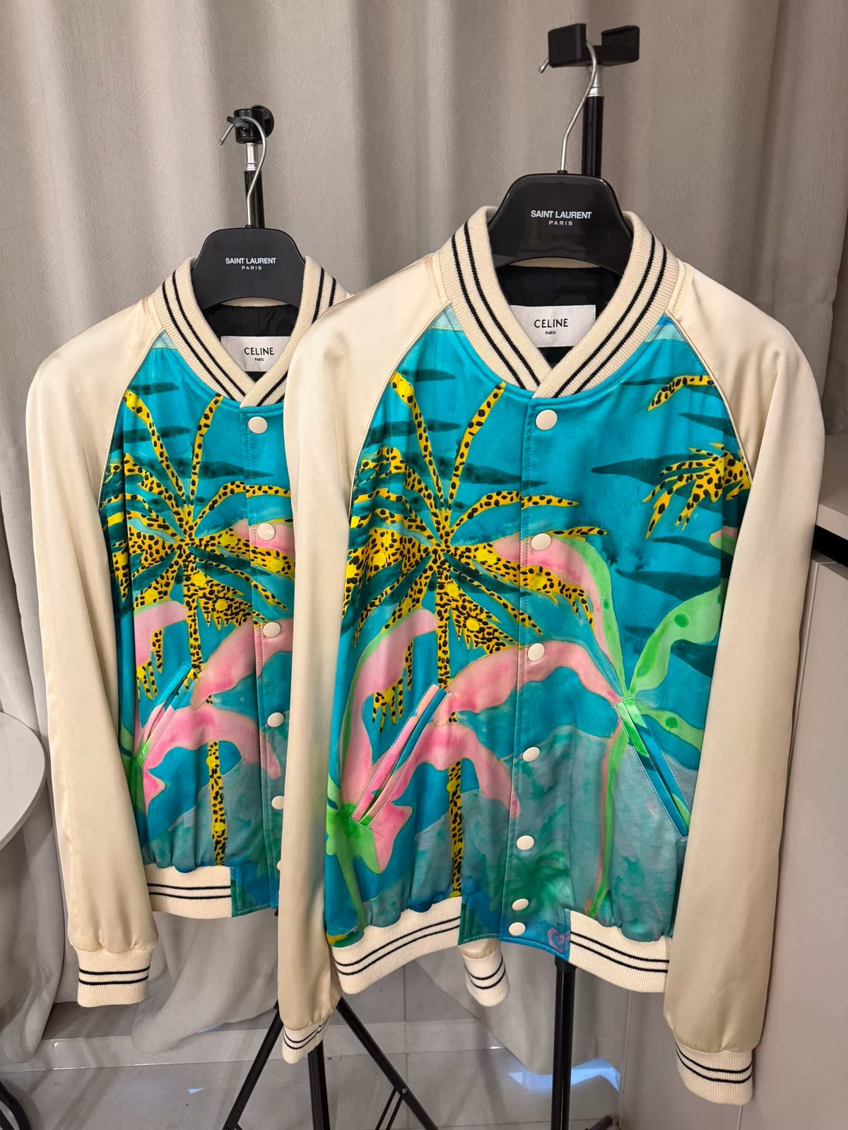 Celine SS21 Silk Coconut Tree Baseball Jacket by Hedi Slimane