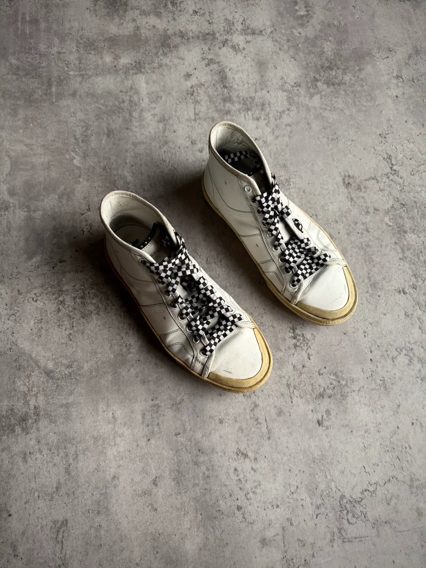 Saint Laurent 16SS SL/37M Checkered Lace Rivet High-Top Sneakers by Hedi Slimane