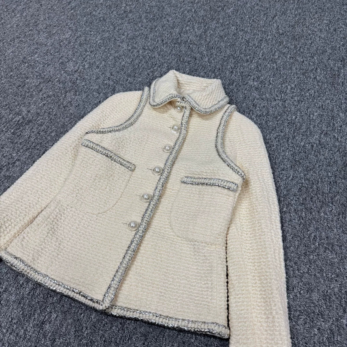 Chanel Silver Trim Wool Coat