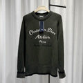 Dior Long Sleeve Embroidered Logo Wool Green Knit Sweater