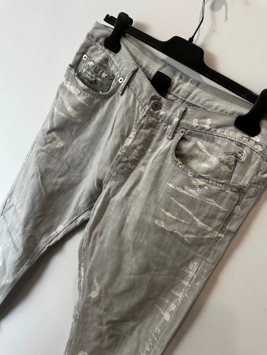 Dior Homme 06 Light Blue White Lacquer Distressed Denim Jeans