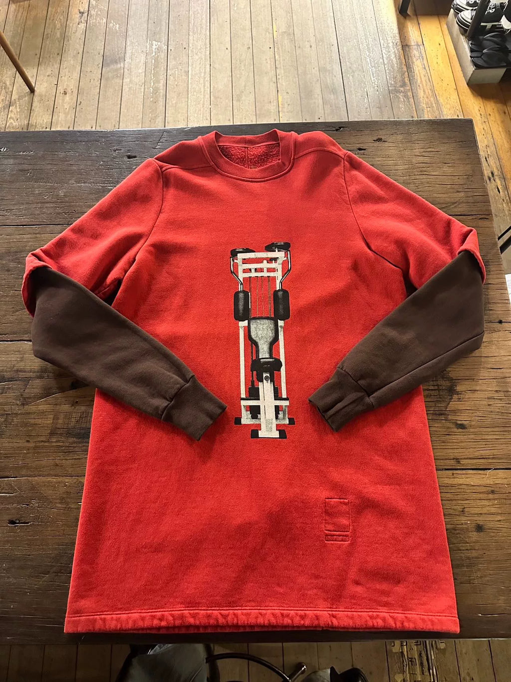 Rick Owens FW19 Red Gym Print Layered Cotton Sweater