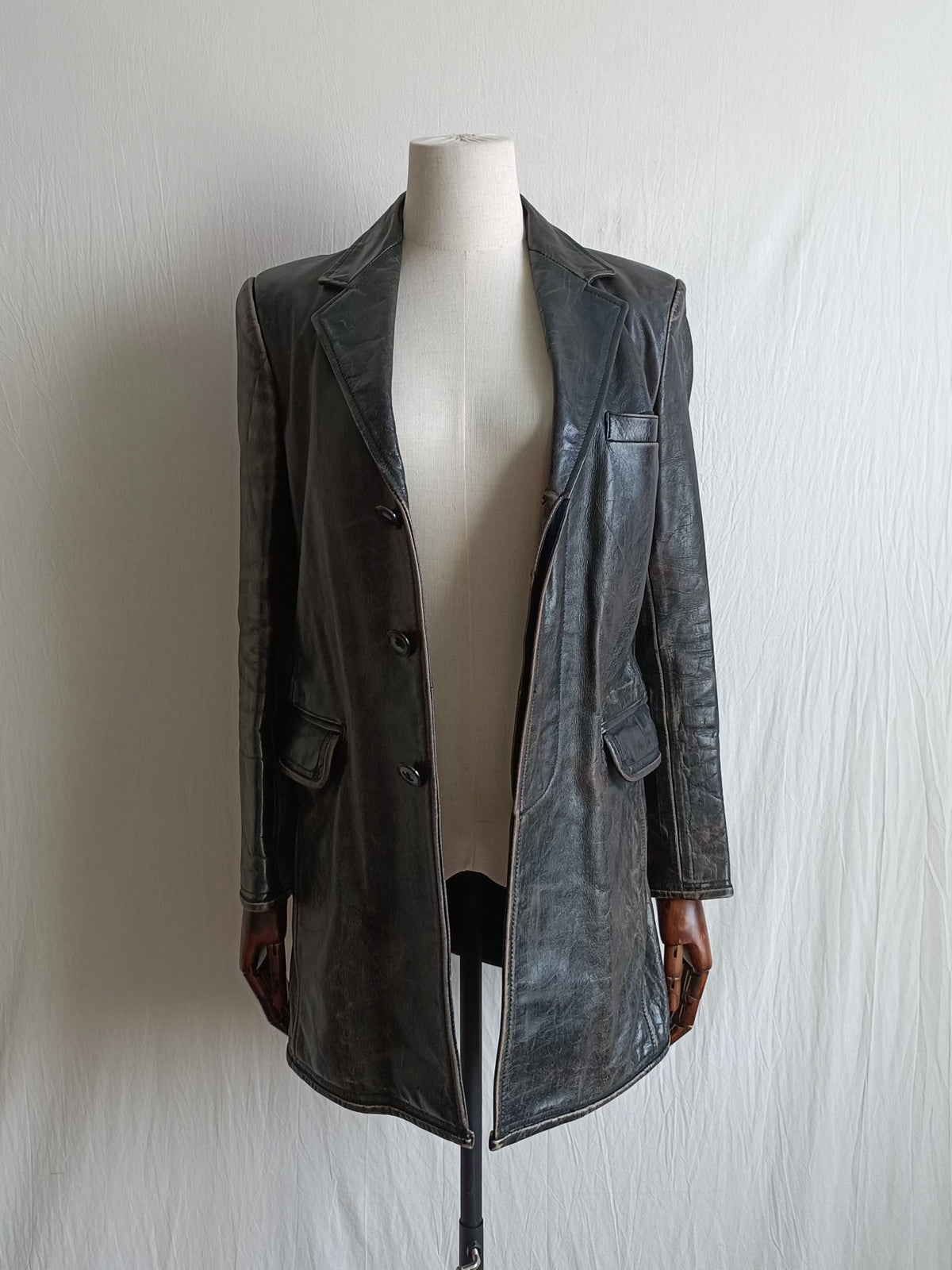 Jean Paul Gaultier City Hunter Black Distressed Leather Jacket