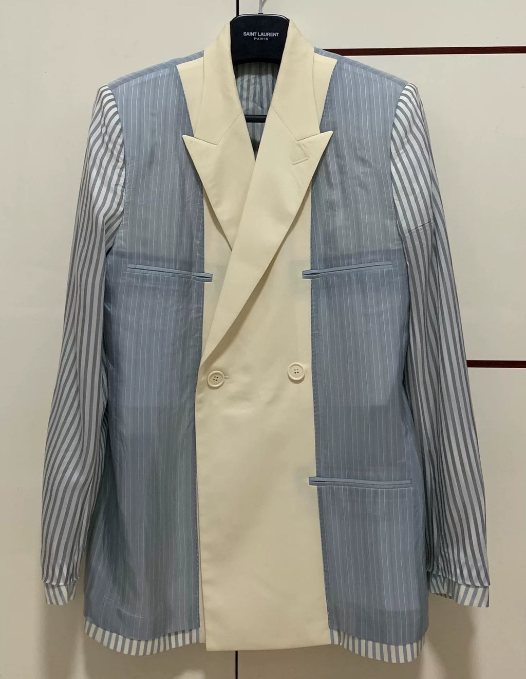 Dior Men 19SS Runway Peak Lapel Striped Color-Block Silk Wool Suit