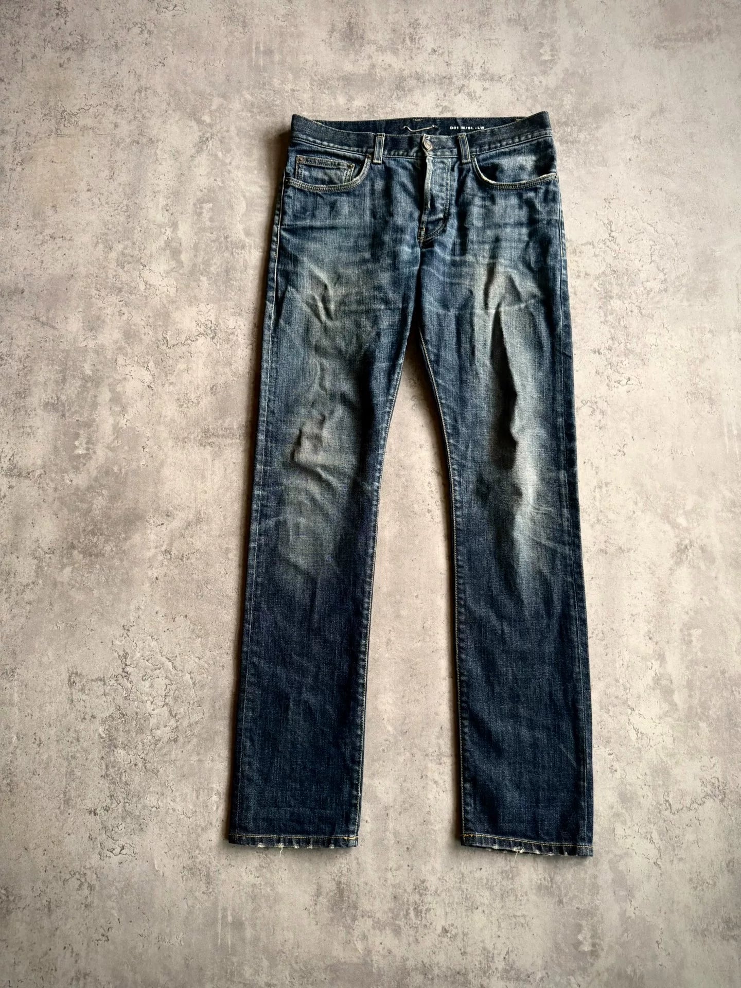 Saint Laurent 13AW D01 Blue Washed Distressed Denim Jeans by Hedi Slimane