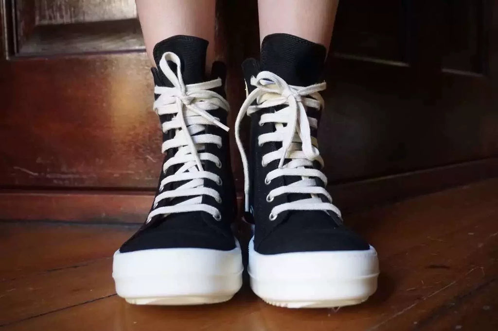 Rick Owens SS16 Black Cyclops Three-Eye Embroidered Vegan Canvas Large Converse Sneakers