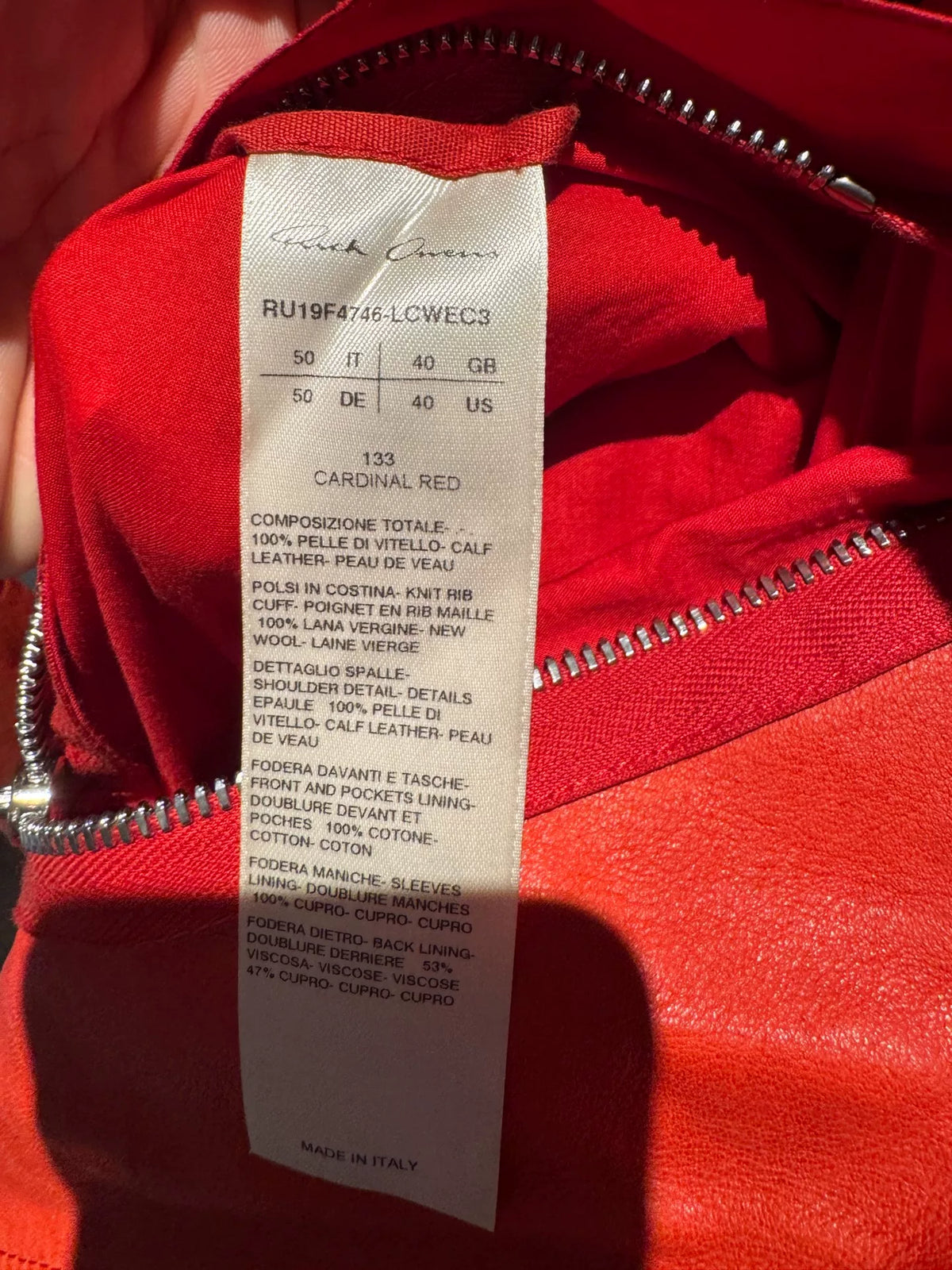 Rick Owens FW19 Red Chain Leather Larry Jacket