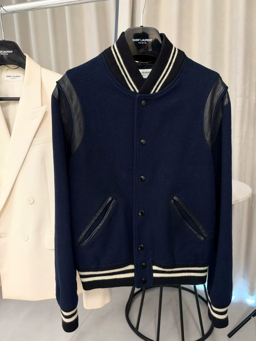 Saint Laurent FW14 Navy Blue Teddy Wool Jacket by Hedi Slimane