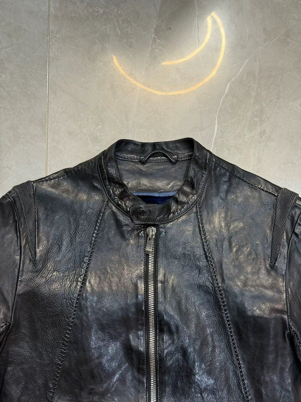 Incarnation Black Stand-Collar Leather Jacket